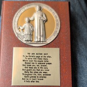 Vintage Saint John Berchman An Altar Boy Prayer Wood Wall Plaque 5” X 3 1/2”